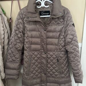 Guess Women's Beige Quilted Puffer Coat